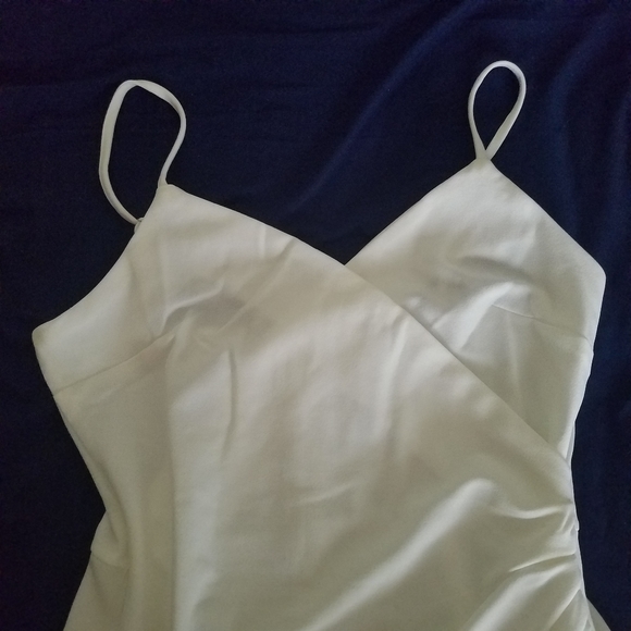 Mini Cinched-Side Crepe Spaghetti Strap Little White Wrap Dress NWT - Picture 8 of 13